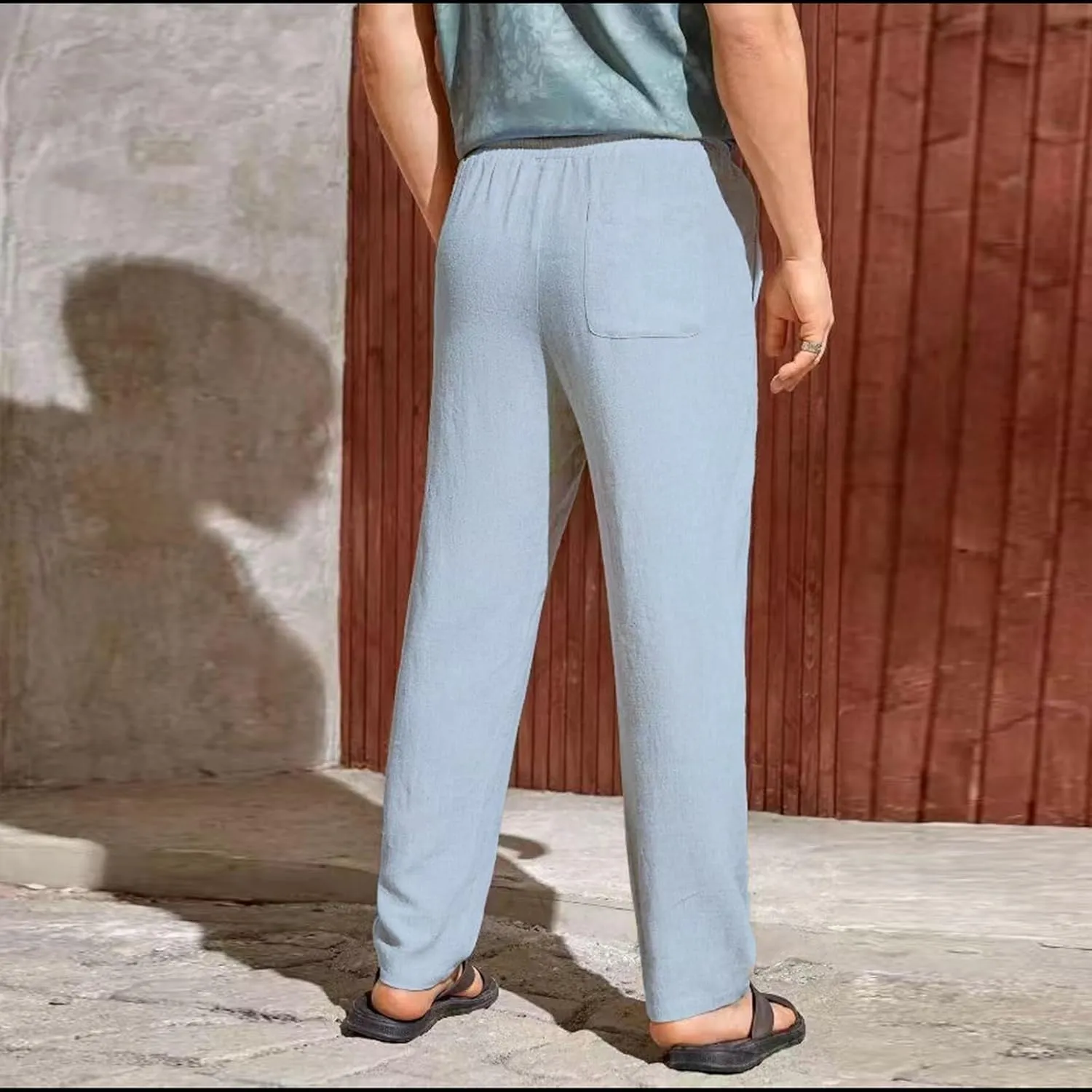 Mens Linen Pants Big Tall Casual Classic Summer Beach Pants Lightweight Breathable Flat Front Trouser with Pockets