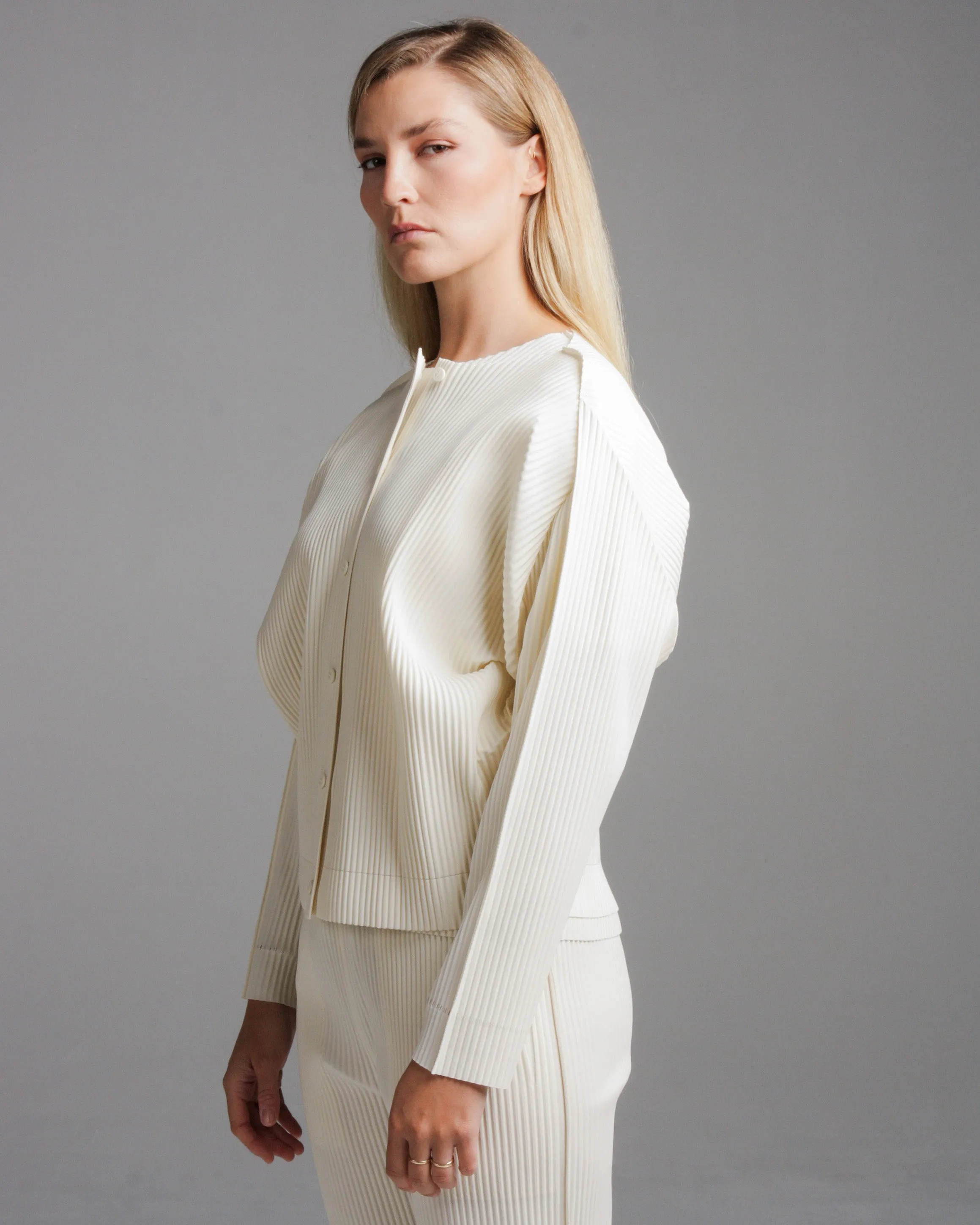 Off White Soft Pleated Cardigan