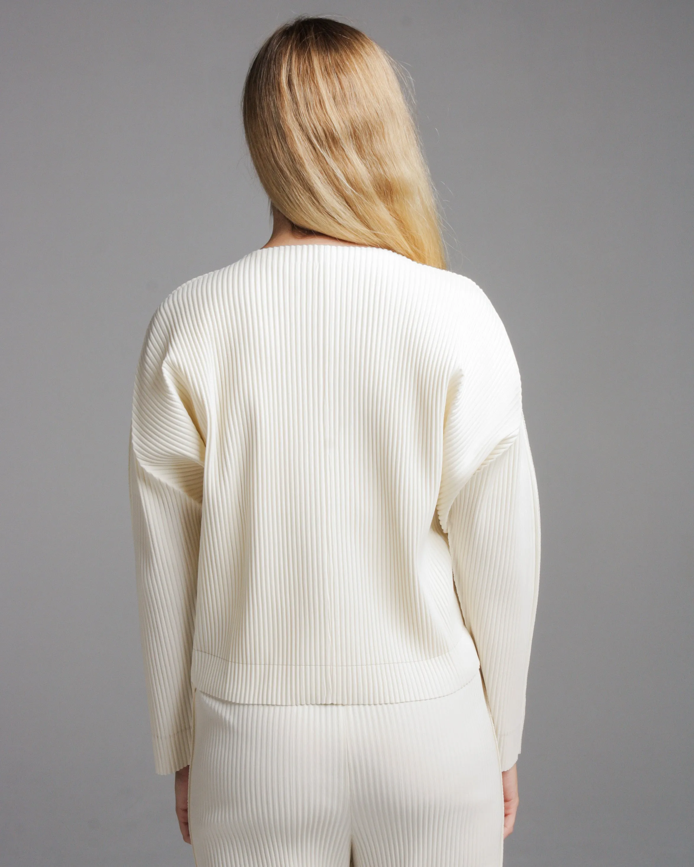 Off White Soft Pleated Cardigan