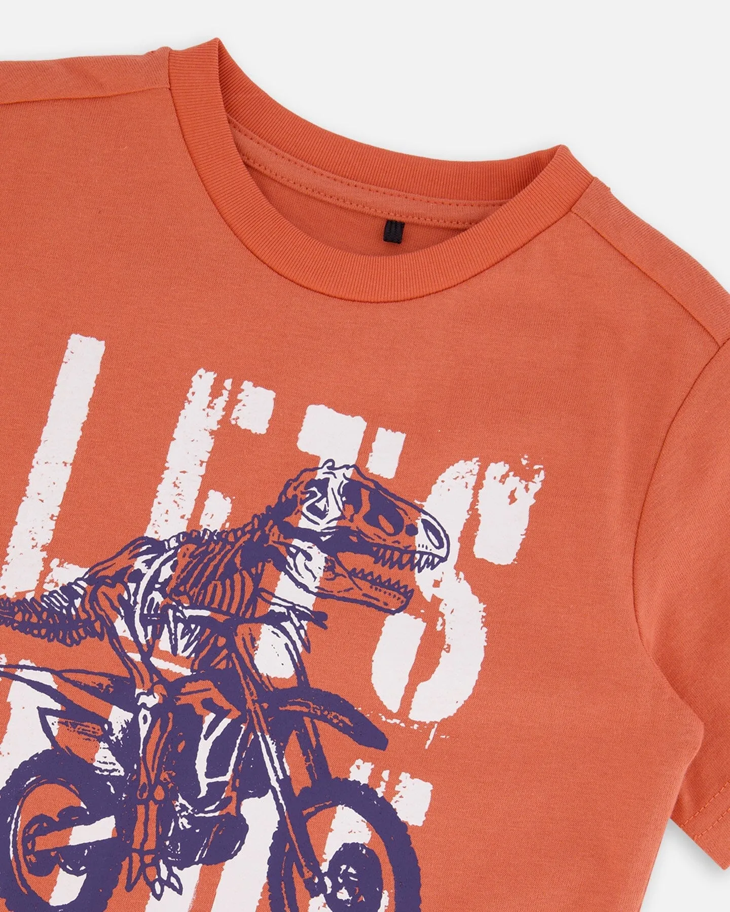 Organic Cotton Graphic Tee Orange And Navy Dino