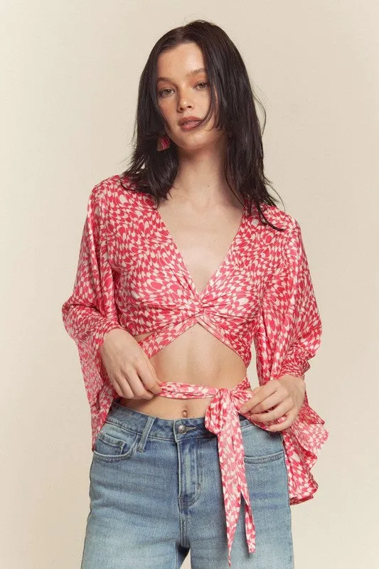 Pink Kimono Sleeve Multi Tie Top