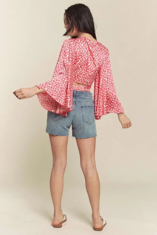Pink Kimono Sleeve Multi Tie Top