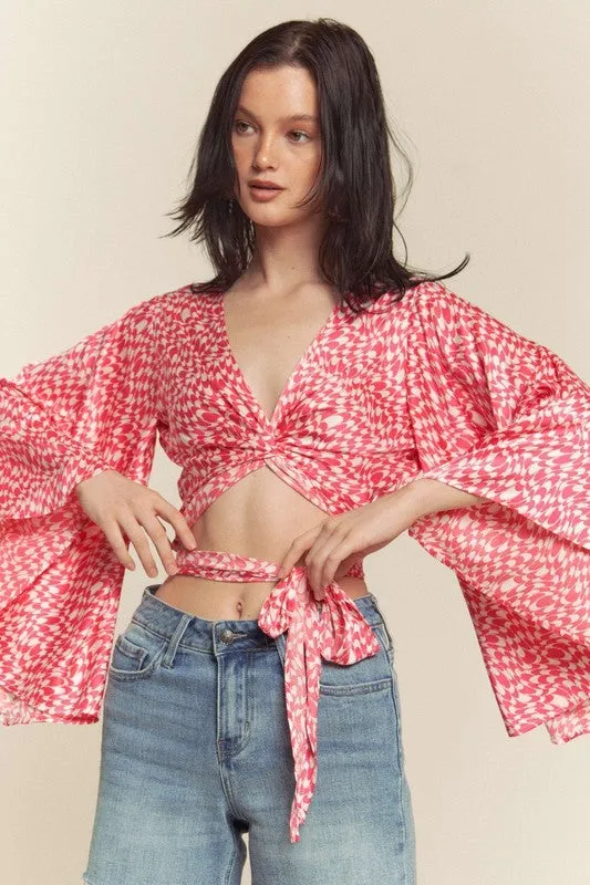 Pink Kimono Sleeve Multi Tie Top