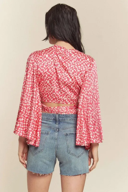 Pink Kimono Sleeve Multi Tie Top