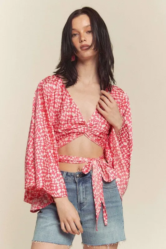 Pink Kimono Sleeve Multi Tie Top