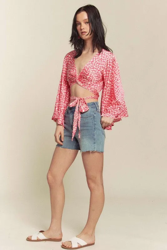 Pink Kimono Sleeve Multi Tie Top