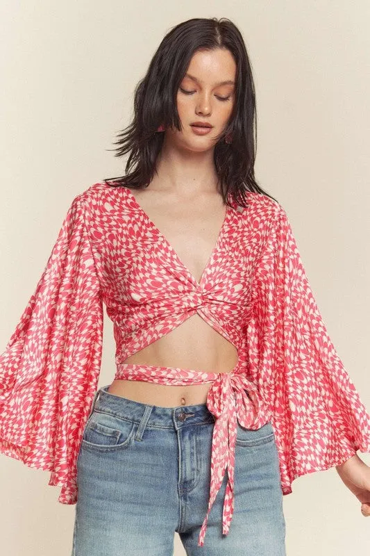Pink Kimono Sleeve Multi Tie Top