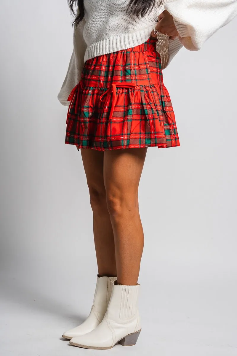 Plaid ruffle skirt red