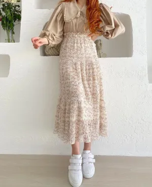 Pleated Paper Bag Waist Printed Skirt