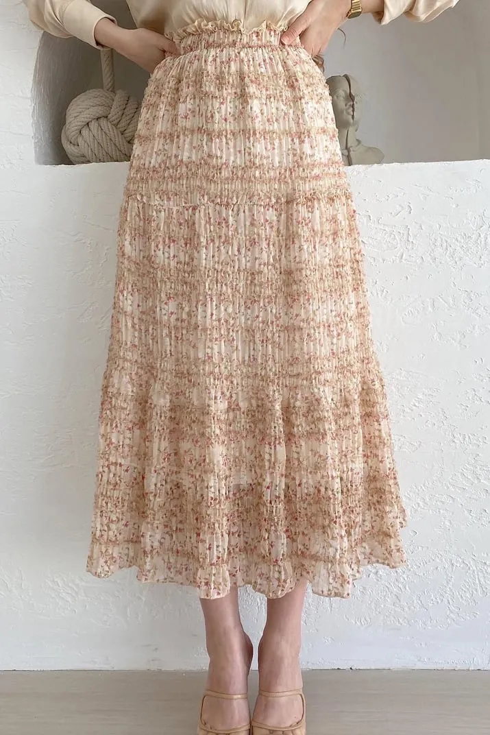 Pleated Paper Bag Waist Printed Skirt