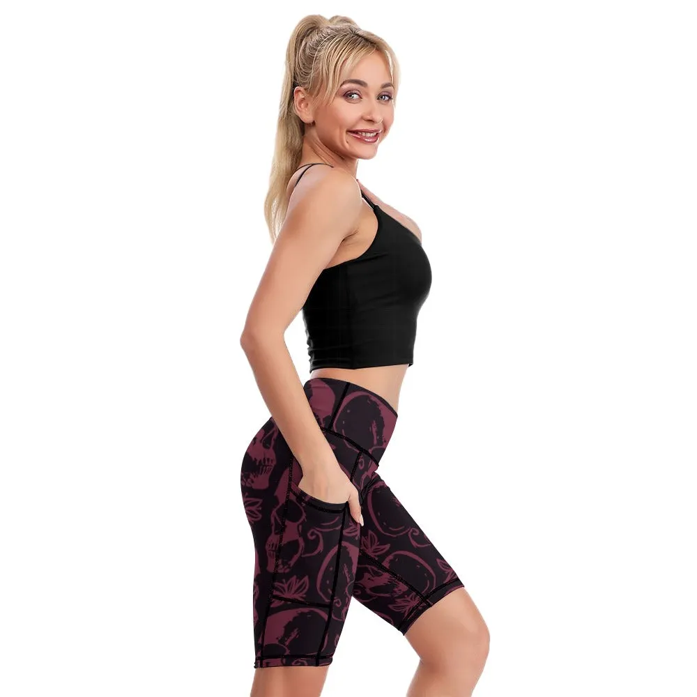 Purple Skulls Comfortable Fitness Yoga Shorts
