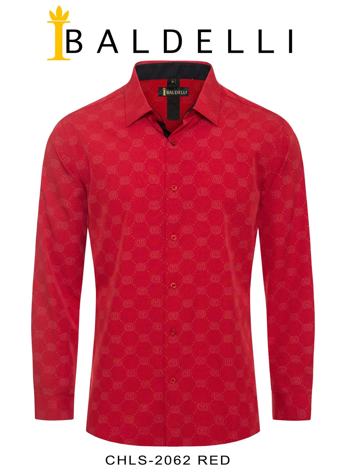 Red Men's Shirt Luxury Brand Long Sleeve Button Down Regular-Fit Baldelli Style No: CHLS-2062