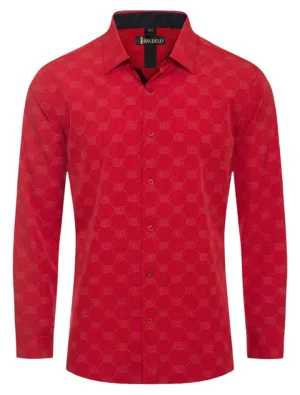 Red Men's Shirt Luxury Brand Long Sleeve Button Down Regular-Fit Baldelli Style No: CHLS-2062