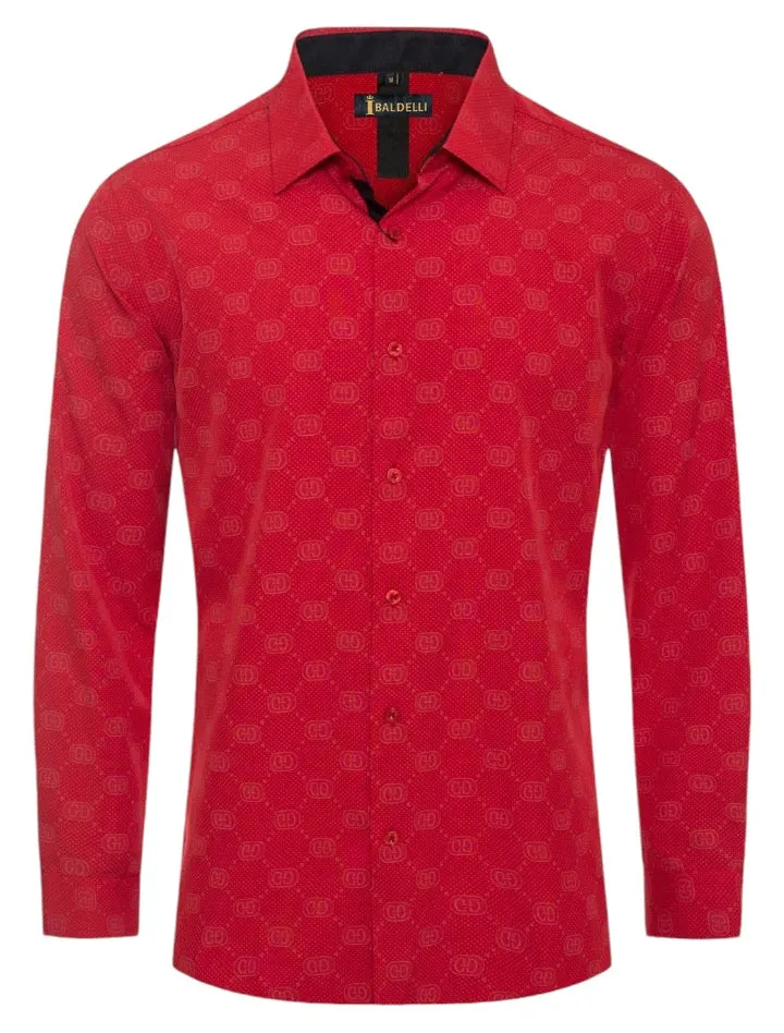 Red Men's Shirt Luxury Brand Long Sleeve Button Down Regular-Fit Baldelli Style No: CHLS-2062