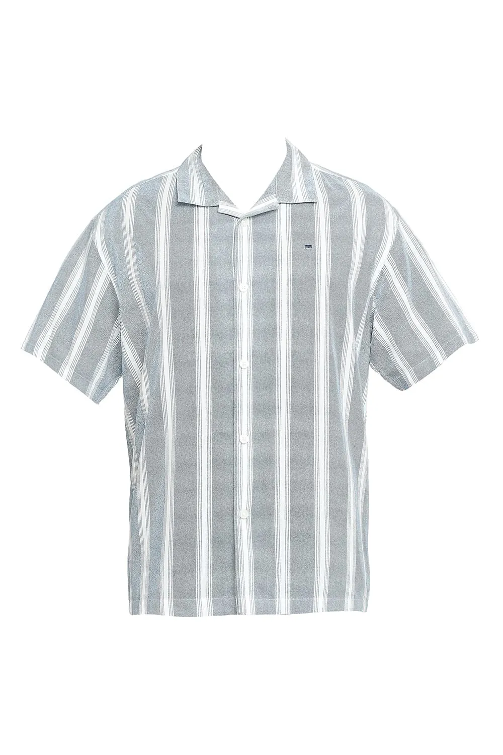 Relaxed Fit Cotton Viscose Printed Stripe Halfsleeves Shirt