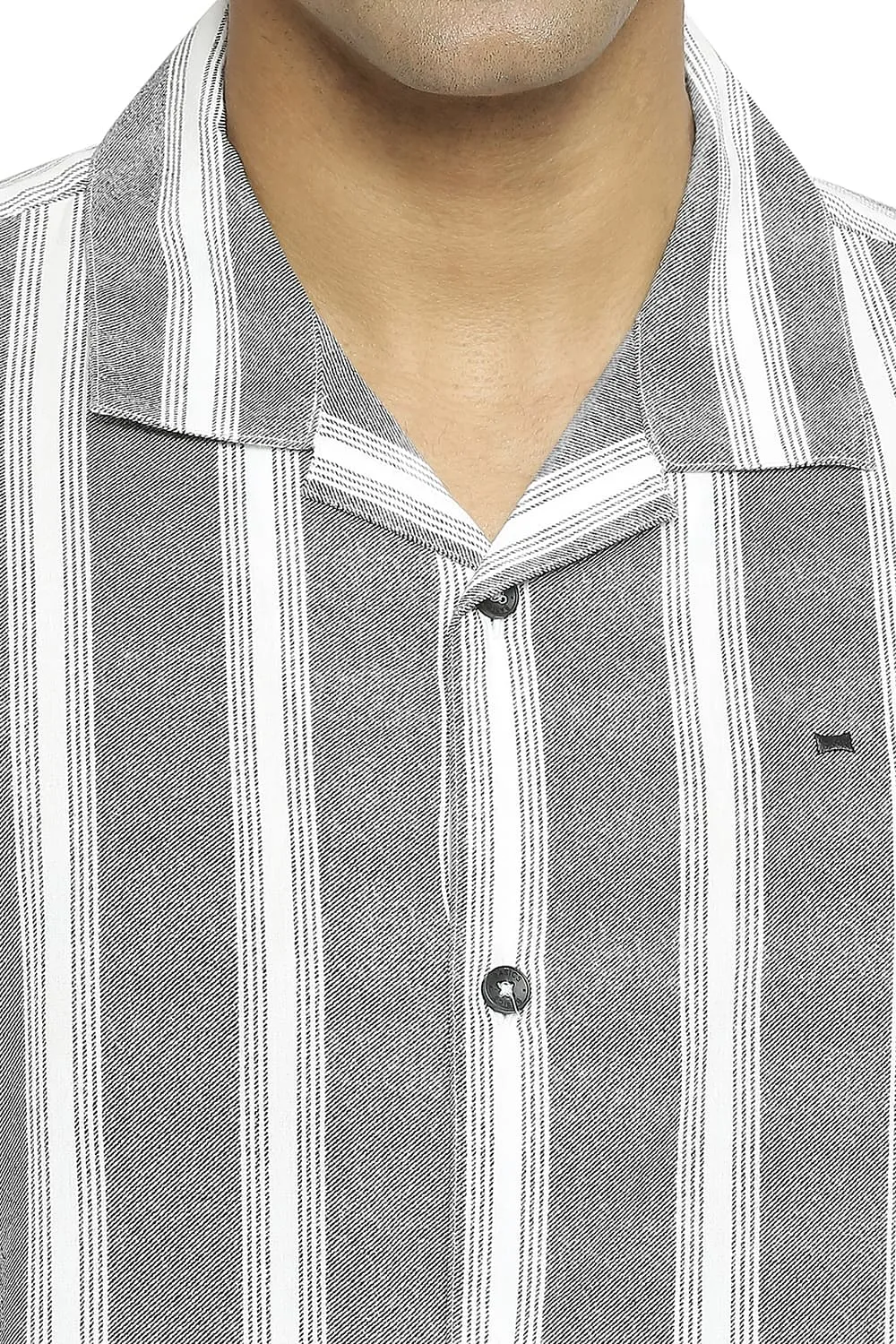 Relaxed Fit Cotton Viscose Printed Stripe Halfsleeves Shirt