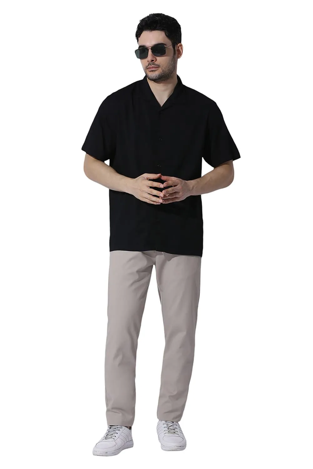 Relaxed Fit Viscose Polyester Stretch Dobby Halfsleeves Shirt