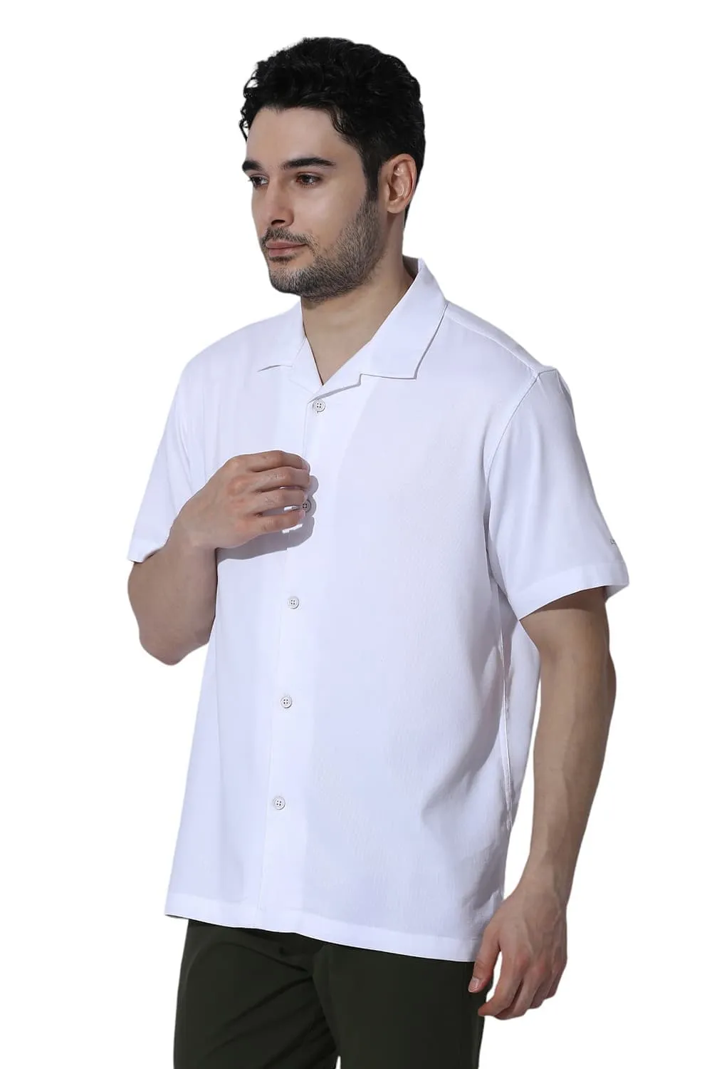 Relaxed Fit Viscose Polyester Stretch Dobby Halfsleeves Shirt