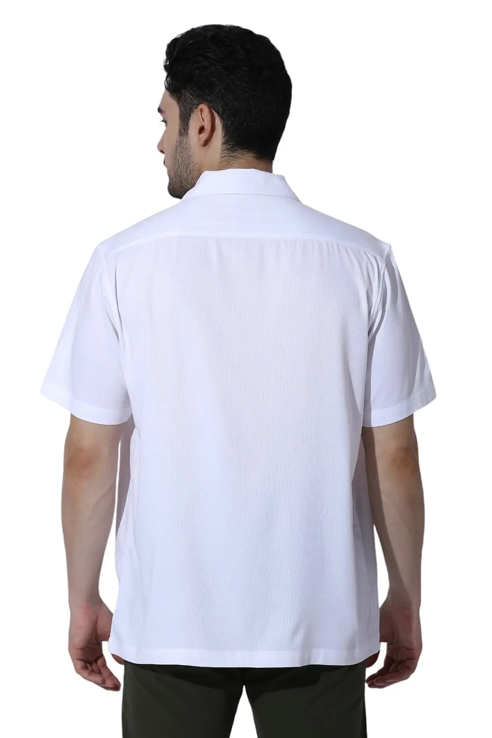 Relaxed Fit Viscose Polyester Stretch Dobby Halfsleeves Shirt