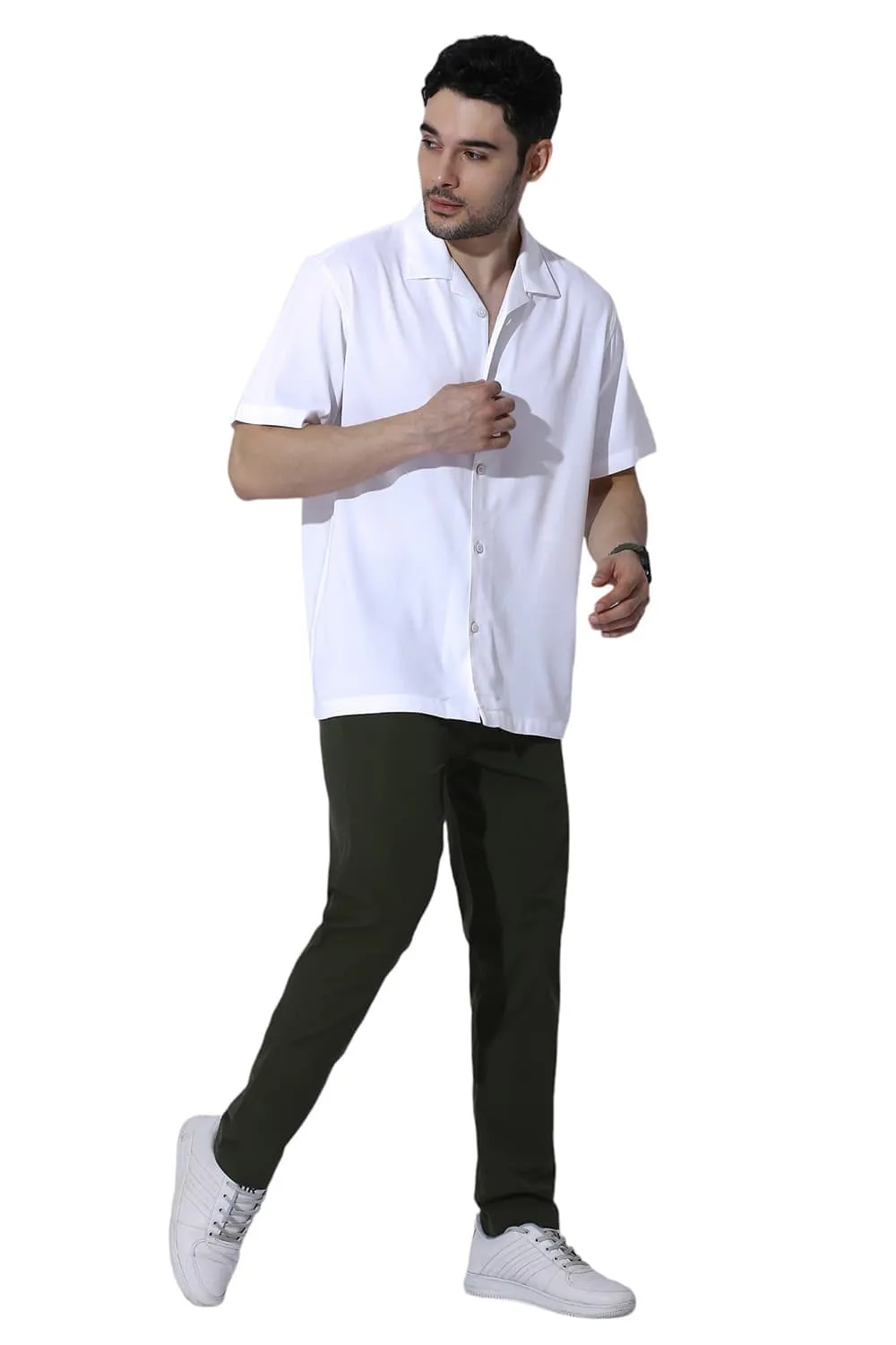 Relaxed Fit Viscose Polyester Stretch Dobby Halfsleeves Shirt