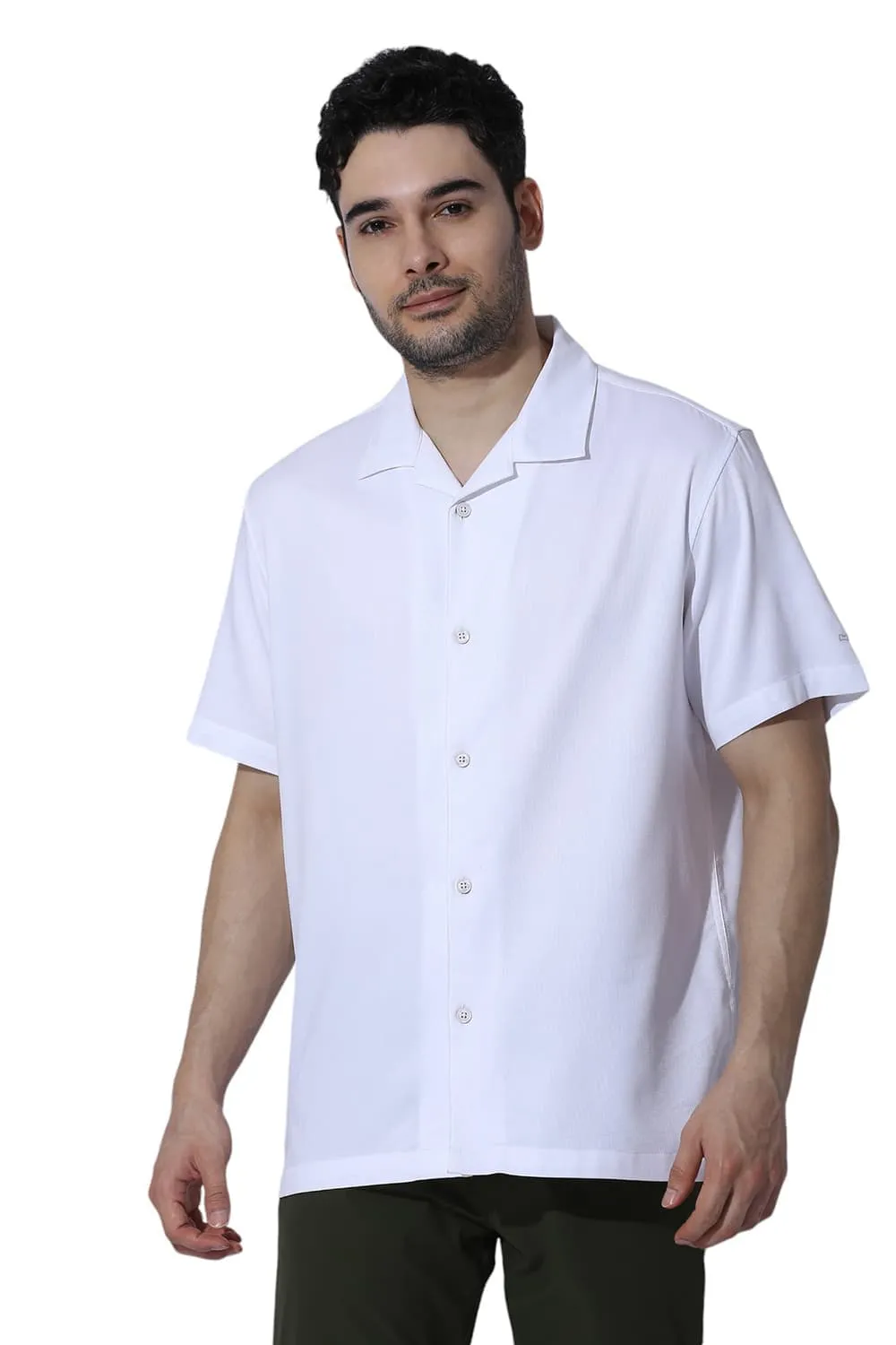 Relaxed Fit Viscose Polyester Stretch Dobby Halfsleeves Shirt