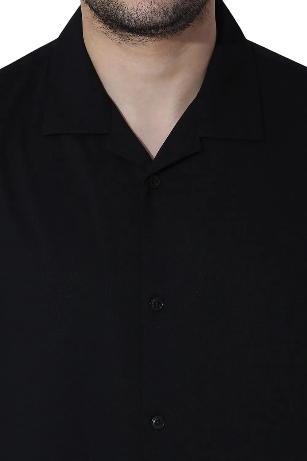 Relaxed Fit Viscose Polyester Stretch Dobby Halfsleeves Shirt