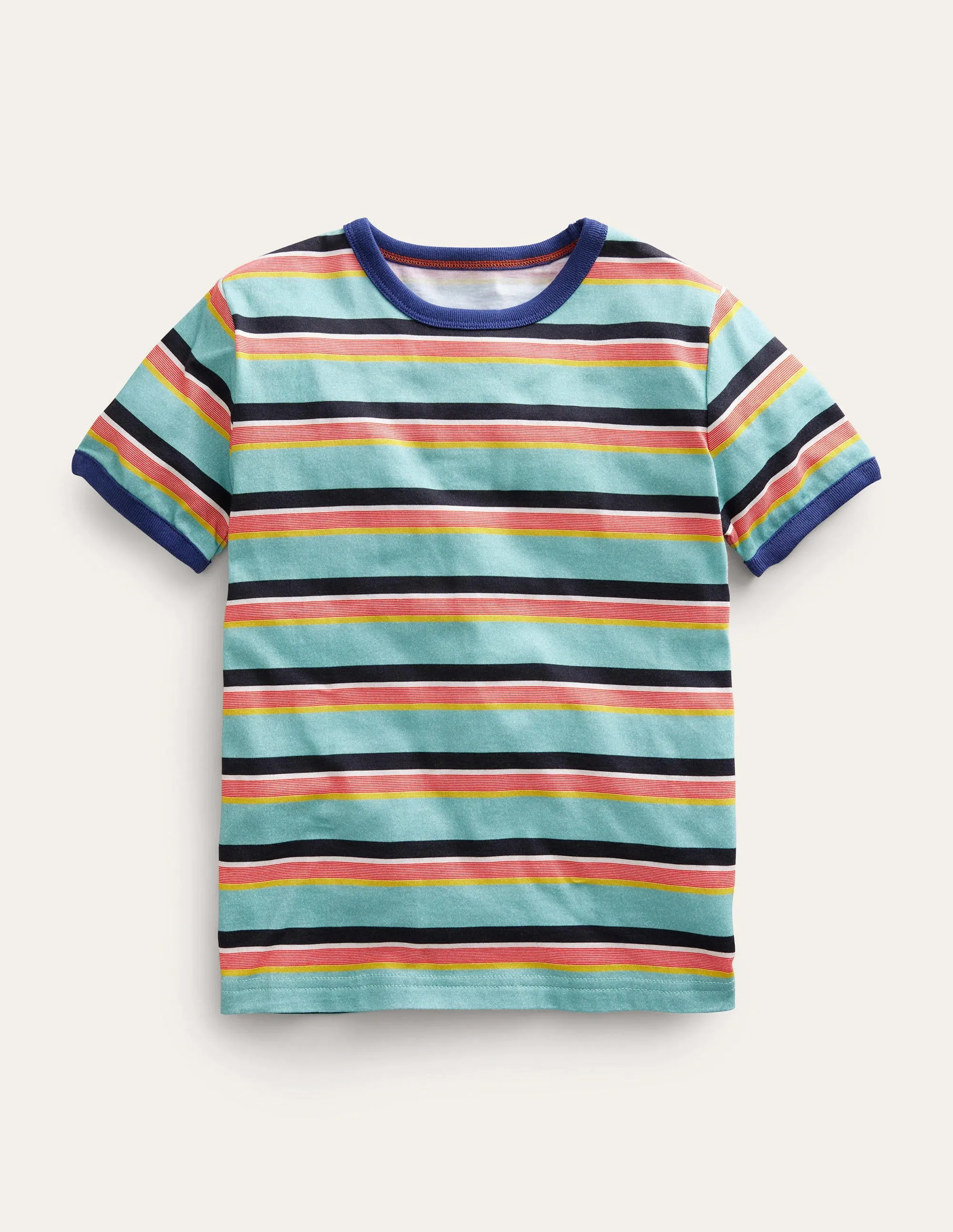 Retro Stripe Ringer T-shirt-Aqua Sea Blue/Multi