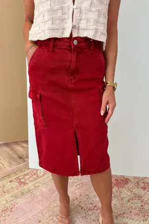 Risen Wine High Rise Midi Cargo Skirt