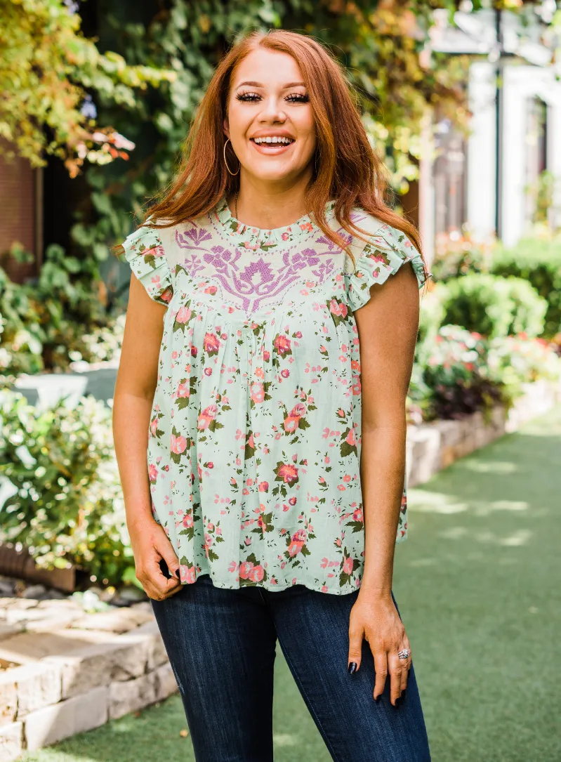 Ruffle Embroidered Top