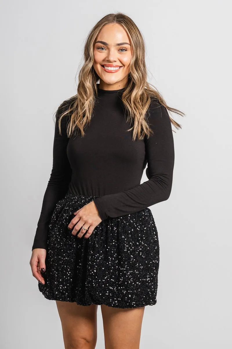 Sequin balloon skirt black