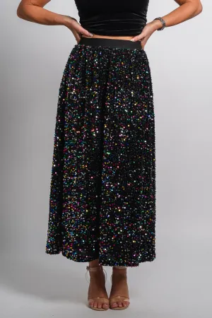 Sequin maxi skirt black multi