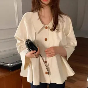 Simple lapel oversize loose casual solid color versatile long-sleeved shirt