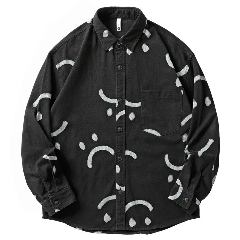 Smile full print long sleeve shirt men autumn street loose unisex casual versatile jacket