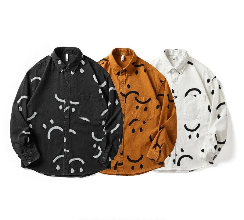 Smile full print long sleeve shirt men autumn street loose unisex casual versatile jacket