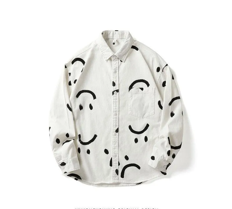Smile full print long sleeve shirt men autumn street loose unisex casual versatile jacket