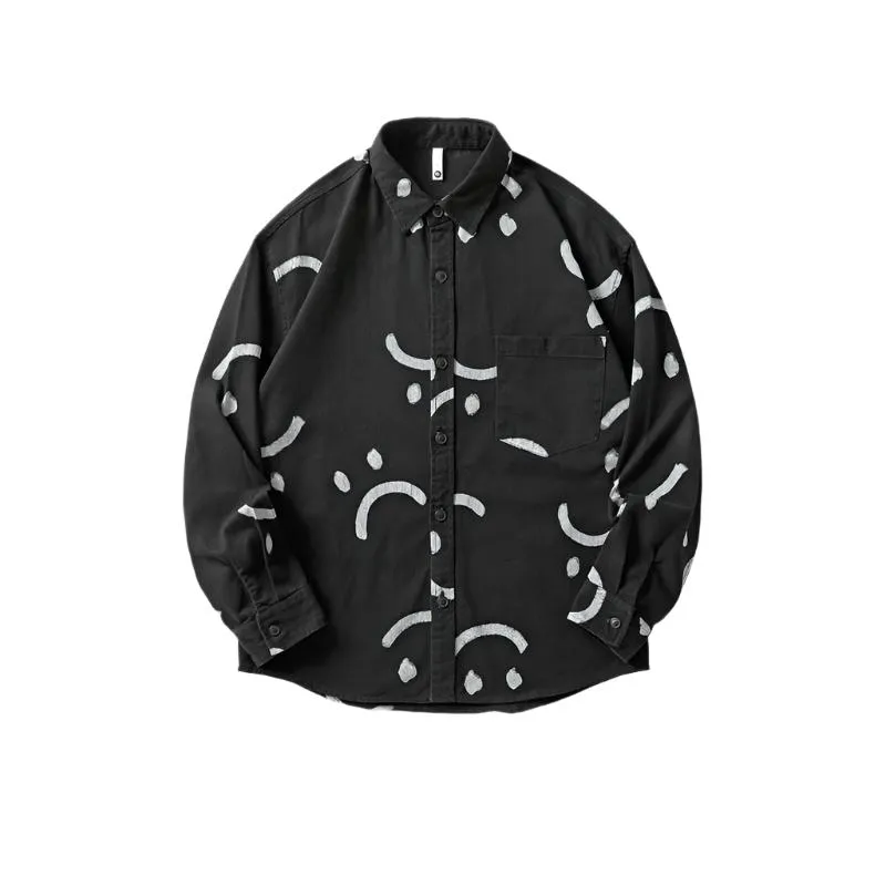 Smile full print long sleeve shirt men autumn street loose unisex casual versatile jacket