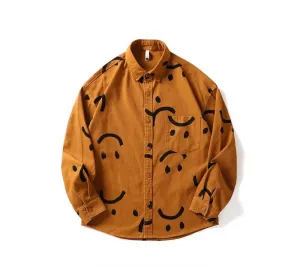 Smile full print long sleeve shirt men autumn street loose unisex casual versatile jacket