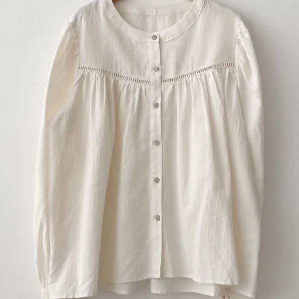 Spliced hollow lace versatile sweet solid color shirt
