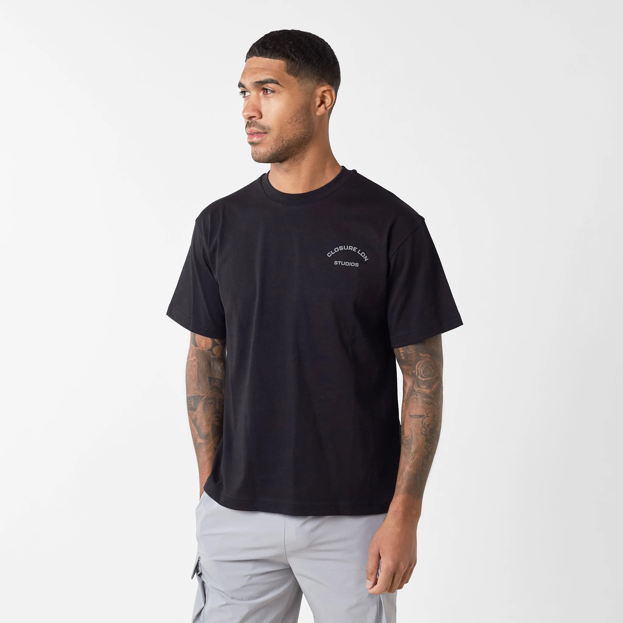 Stamped Logo Relaxed Fit T-Shirt | Black