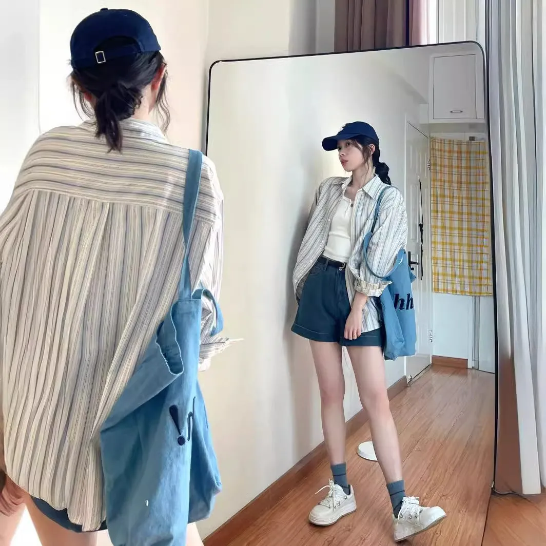 Striped everyday versatile French long-sleeved thin shirt
