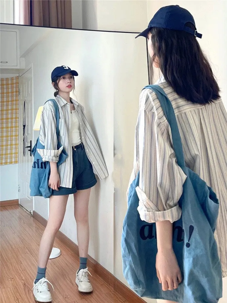 Striped everyday versatile French long-sleeved thin shirt