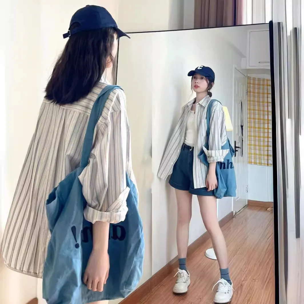 Striped everyday versatile French long-sleeved thin shirt