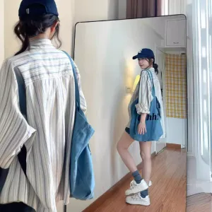 Striped everyday versatile French long-sleeved thin shirt