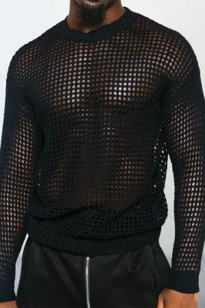Summer Men's Casual Versatile Hollow Round Neck Long Sleeve T-Shirt