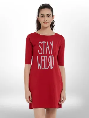 THREE QUARTER SLEEVE SIDE POCKET STAY WEIRD PRINTED T-SHIRT FOR WOMEN'S