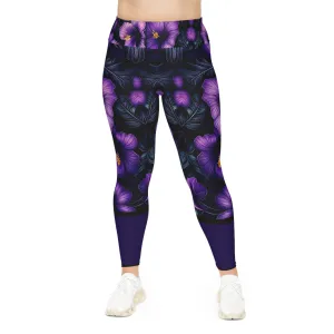 Vibrant Purple Floral Plus Size Leggings for Comfortable Style