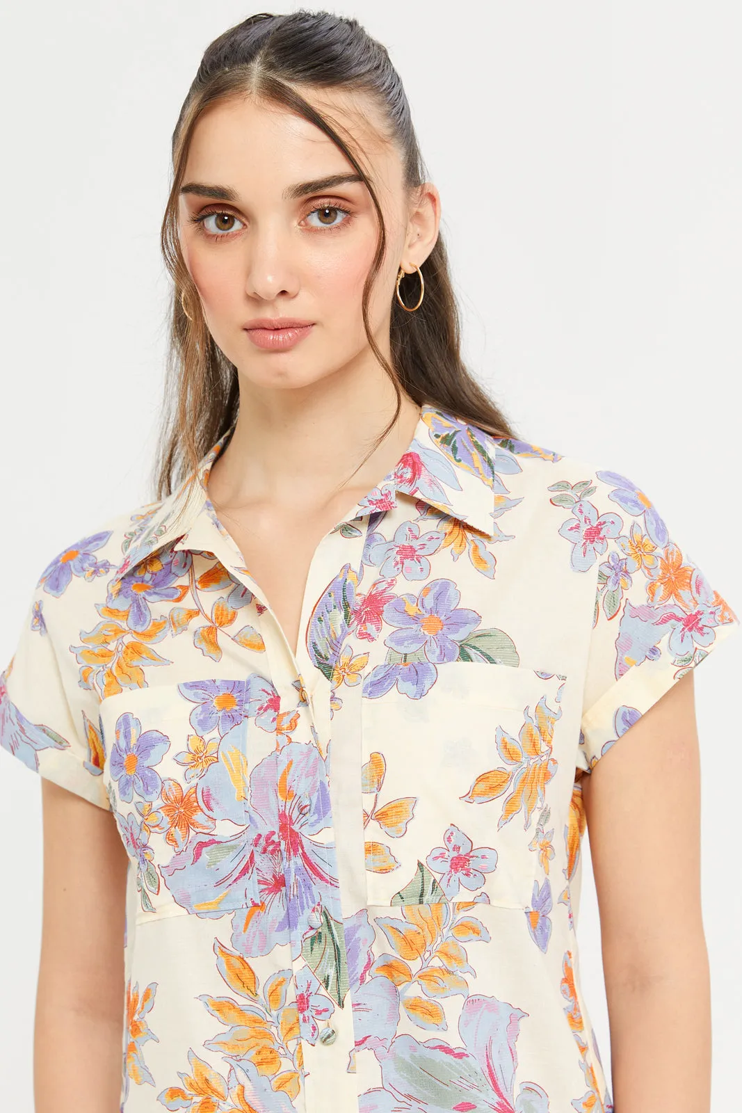 Women Beige Printed Shirt