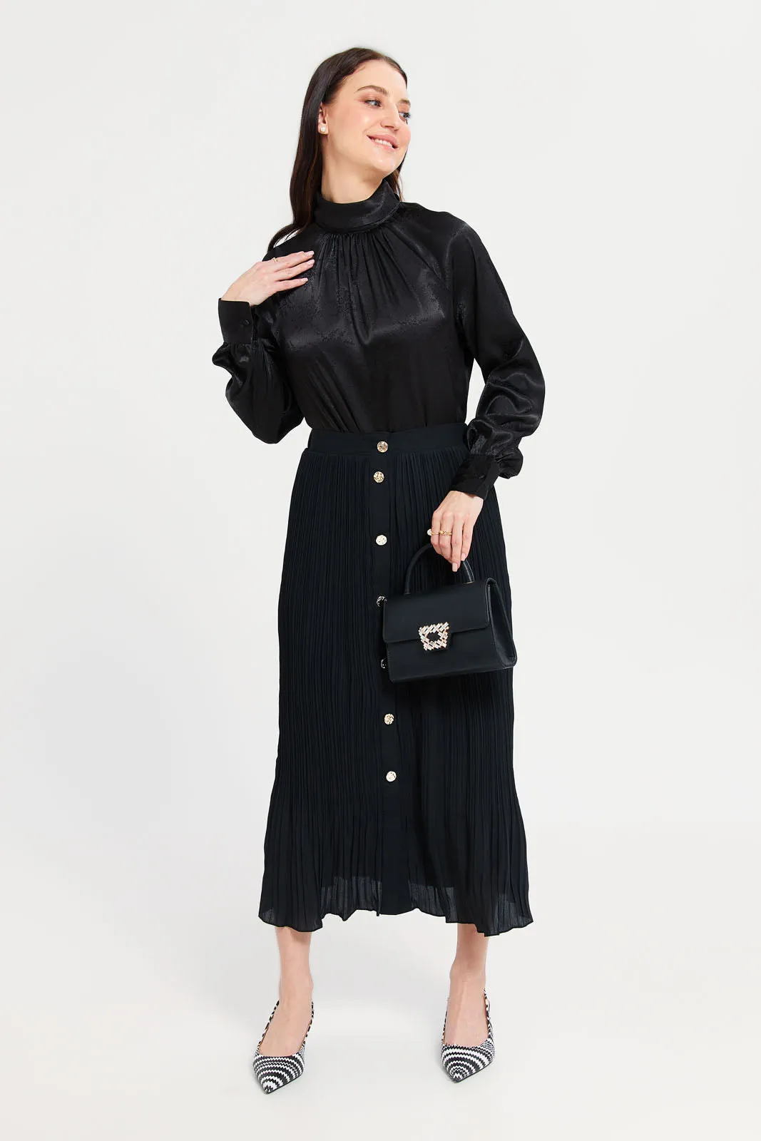 Women Black Jacquard Blouse