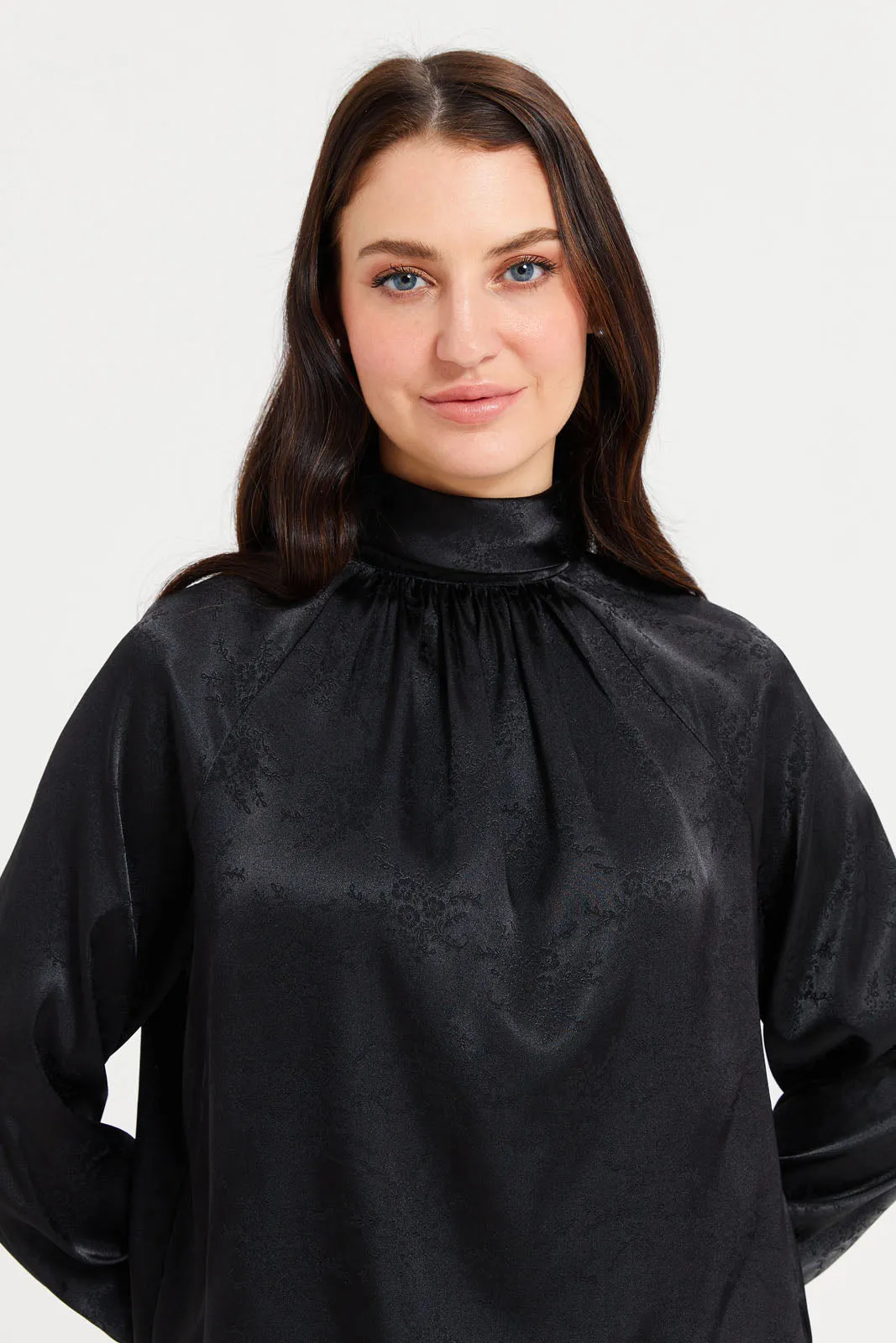Women Black Jacquard Blouse