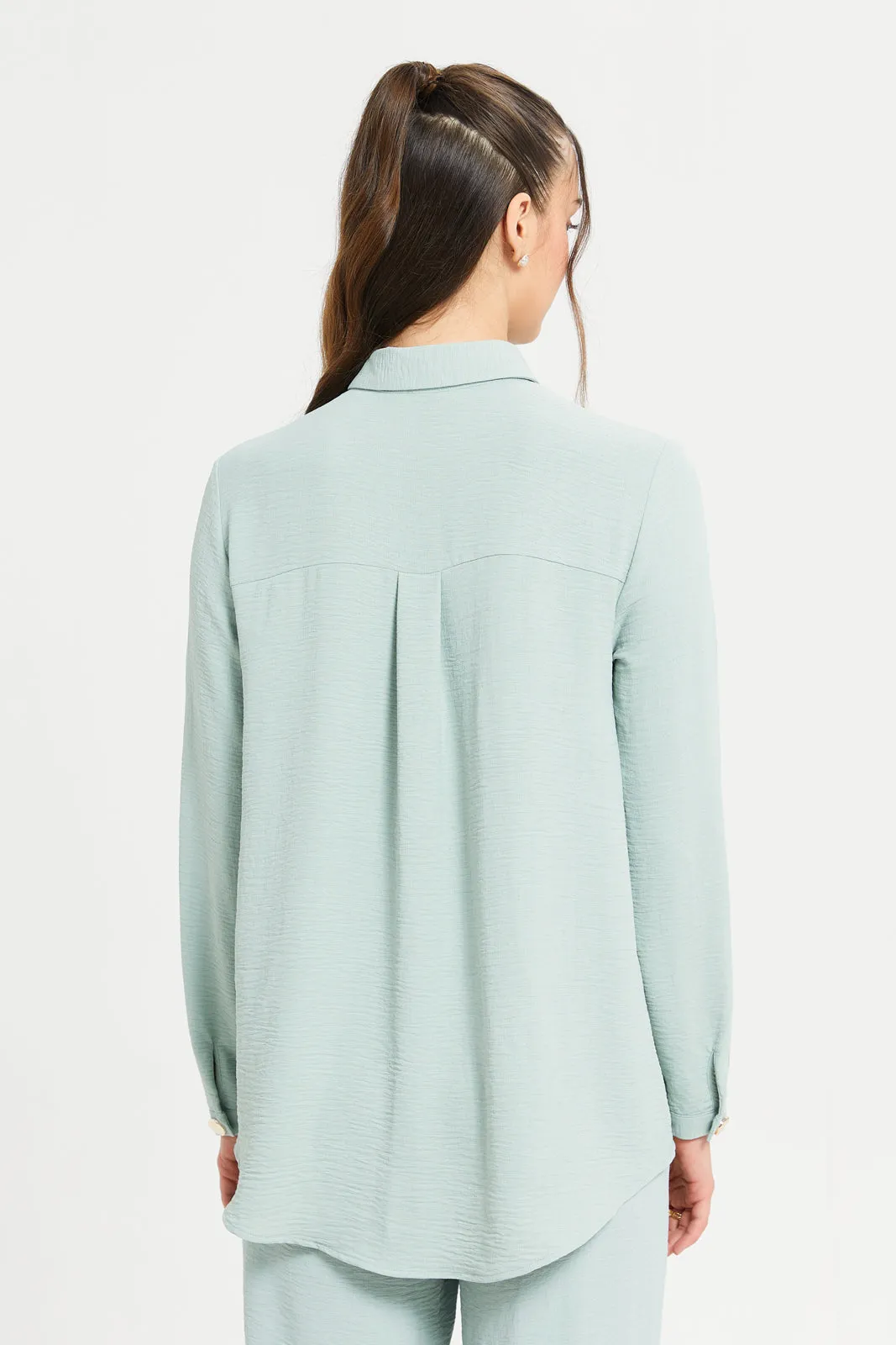 Women Mint Button Embellished Shirt